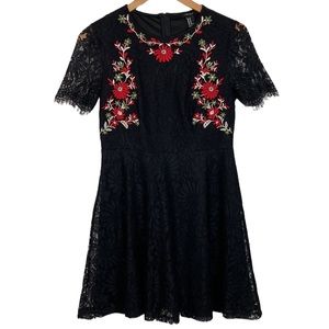 Cute Black Lace Embroidered Fit and Flare Dress